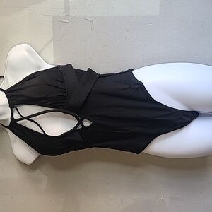 Women's medium FlatterMe one piece swim bathing suit black strappy wrap v-neck